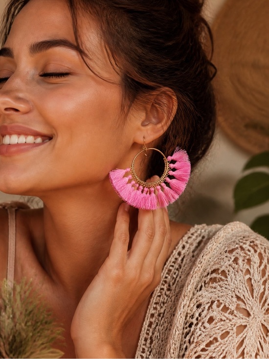 Lulus Jewelry - “Arriba!” Boho Festival Tassel Fringe Hoop Fun/Cute Summer Beach Party Earrings